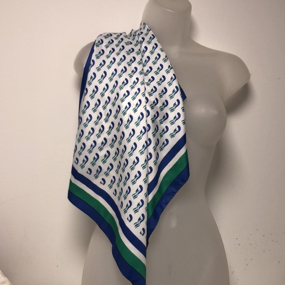 Vintage Blue, Green, White Princess Cruise Line Square Mod Print Fashion Scarf - Picture 2 of 16